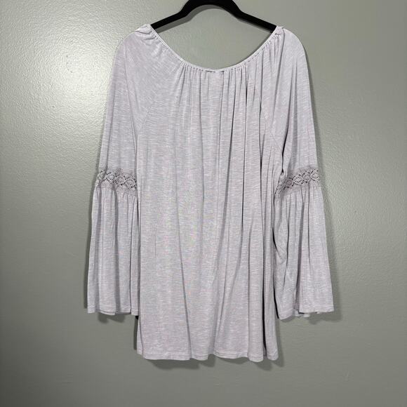 Tru Self Gray Crochet Lace Trim Boho Peasant Blouse - 1X - Women's Plus Size Top - Picture 7 of 7